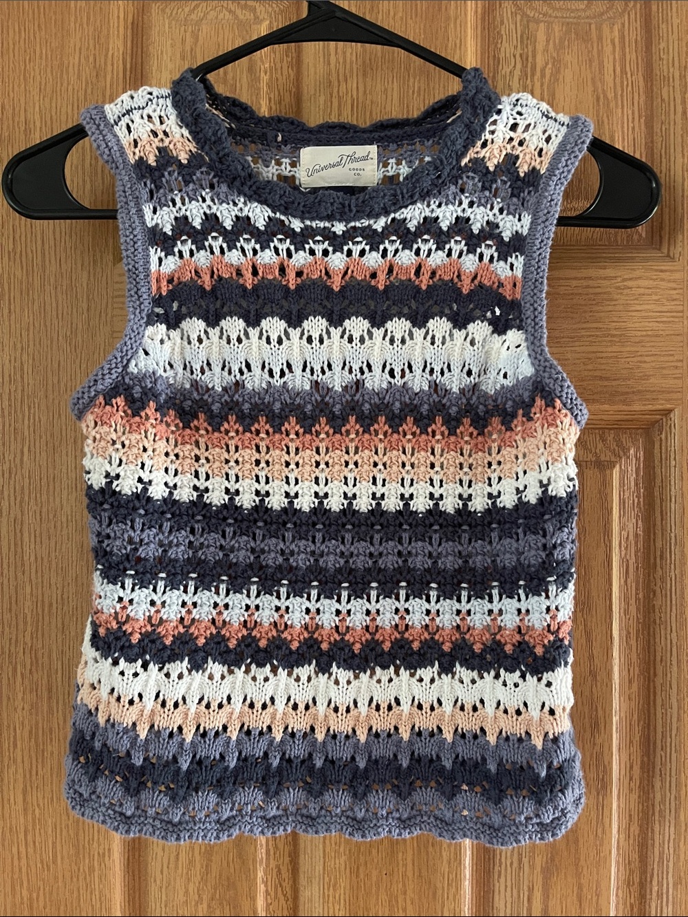 Universal Thread Crochet Striped Tank Top in Gray, White & Peach
